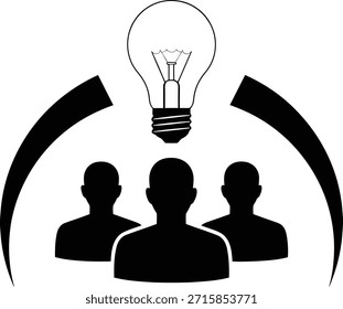 Tres personas con la bombilla por encima del concepto de la idea