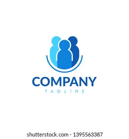 Three People Logo With Flat Blue Color, Icon People Illustration For Social Or Community.