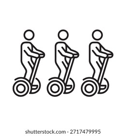 Tres personas montando scooters de auto-equilibrio en una disposición lineal