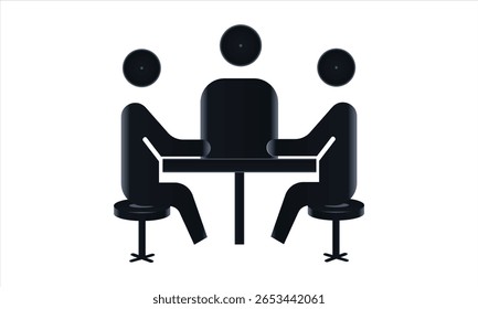 Tres personas sentadas alrededor de una mesa redonda para una reunión de negocios o discusión en grupo concepto de trabajo en equipo