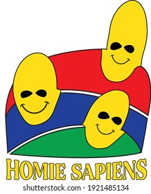 three people in ski mask stacked to one another. homie sapiens