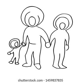 Three people in space suit. Family. Graphics. Abstraction