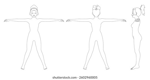 Three people are standing in a line, with their arms outstretched. Concept of unity and teamwork, as the people are all working together towards a common goal