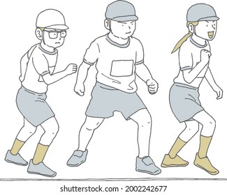 Three people standing at the starting line
