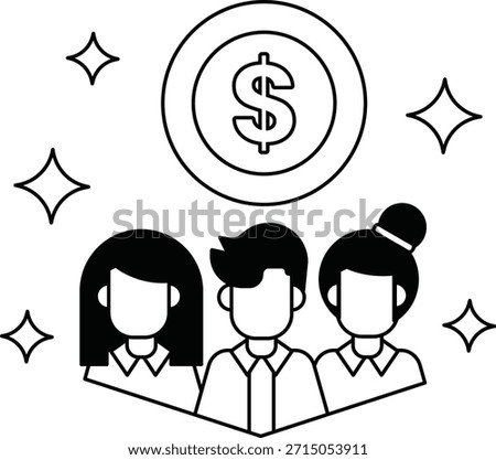 Three people are standing together with a dollar sign in the middle. The dollar sign is surrounded by stars, which gives the image a positive and celebratory mood. The people are smiling