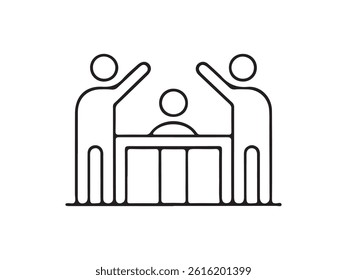 Three people supporting a central figure in a simple design