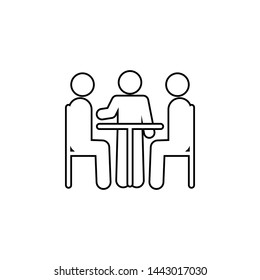 Three people at the table icon. Simple thin line, outline vector of People icons for UI and UX, website or mobile application