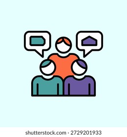 Three people talking to each other in a group discussion