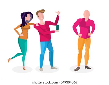 Three People Talking. Vector Isolated Illustration on White Background.
