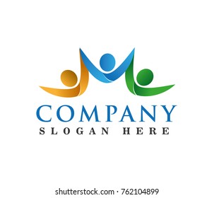 three people together holding hand family community logo