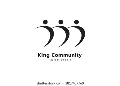 Three people together logo. Team colorful symbol. King crown shape silhouette idea.