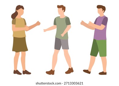 Tres Personas caminando y hablando ilustración