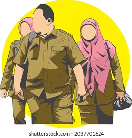 Three People Walking In Uniform In Indonesia