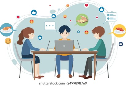 Drei Personen, die an Laptops arbeiten, Ideen austauschen