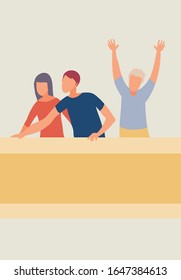 three people worry and support athletes during the competition,