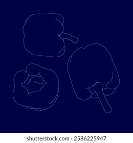 Three peppers are drawn in blue. Vector illustration
