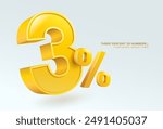 Three percent number or 3% special offer isolated on white background. 3d illustration vector file.