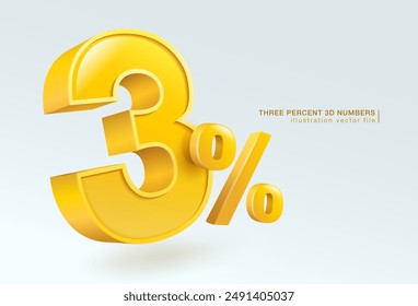 Three percent number or 3% special offer isolated on white background. 3d illustration vector file.