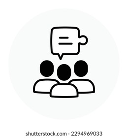 Three Person and a Chat Icon. Group Conversation icon. Verified Discussion icon. Successful Collaboration. Vector icon with editable stroke.