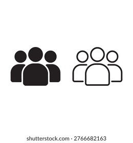 Three person group icon set solid and outline black white options team chat symbol vector illustration.