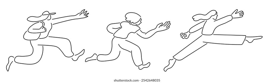 three person running in flat style in vector. Illustration for banner sticker poster print