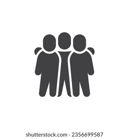 Icono vector de tres personas juntas. signo plano relleno para concepto móvil y diseño web. Unidad en el icono de glifo de diversidad. Símbolo de amistad, ilustración del logo. Gráficos vectoriales