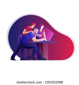 Tres personas trabajando en un proyecto. Ilustración del concepto de vector.