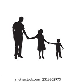 Three persons family silhouette vector art.