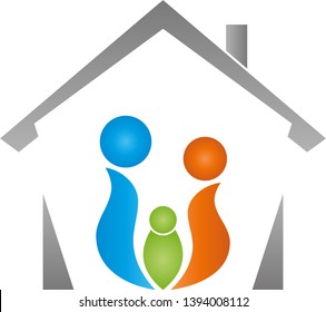 Three persons and house logo