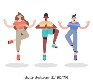 grupo de personajes relajantes de tres personas