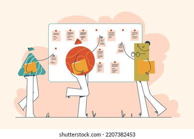 Three Persons Take Off Stick Documents from Board