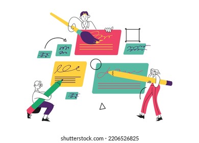 Three Persons Wiring on a Big Papers