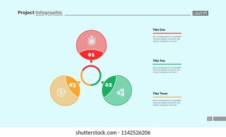 Three petals process chart slide template. Business data. Point, diagram, design. Creative concept for infographic, presentation. Can be used for topics like management, strategy, production.