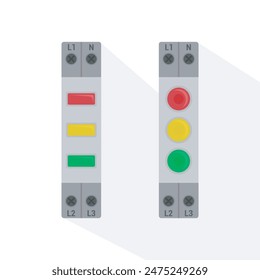 Three phase indicator for DIN rail mounting. Flat design. Vector illustration