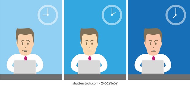 Three phases of the working day of a businessman: morning, afternoon and evening
