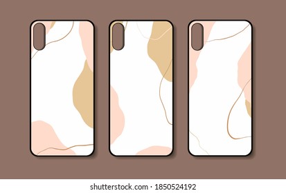 Three phone case mockups with unique design. Trendy abstract template. Fashion modern illustration.