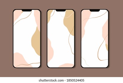 Three phone mockups with unique design. Trendy abstract template. Fashion modern illustration.