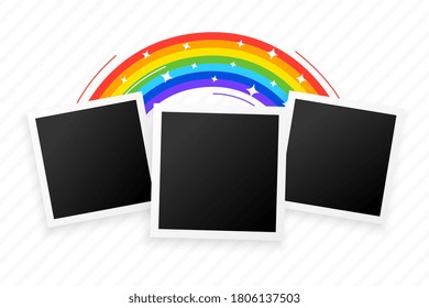 three photo frames with rainbow background design