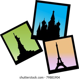 three pictures of Moscow, Paris and NY icons, vector illustration