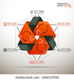 Three piece flat puzzle round infographic presentation. 3 step circle business diagram. Three section compare service banner. Vector illustration template shape . 3d Abstract Background