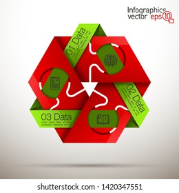 Three piece flat puzzle round infographic presentation. 3 step circle business diagram. Three section compare service banner. Vector illustration template shape . 3d Abstract Background