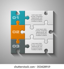 Three Piece Flat Puzzle Round Infographic Presentation. 3 Step Circle Business Diagram. Three Section Compare Service Banner. Vector Illustration Template Shape . 3d Abstract Background