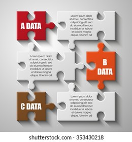 Three piece flat puzzle round infographic presentation. 3 step circle business diagram. Three section compare service banner. Vector illustration template shape . 3d Abstract Background