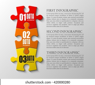 Three piece flat puzzle round infographic presentation. 3 step circle business diagram. Three section compare service banner. Vector illustration template shape . 3d Abstract Background