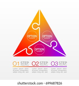 Three piece flat puzzle round infographic presentation. 3 step circle business diagram. Three section compare service banner. Vector illustration template shape . 3d Abstract Background