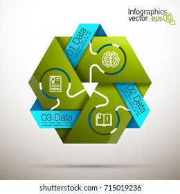Three piece flat puzzle round infographic presentation. 3 step circle business diagram. Three section compare service banner. Vector illustration template shape . 3d Abstract Background