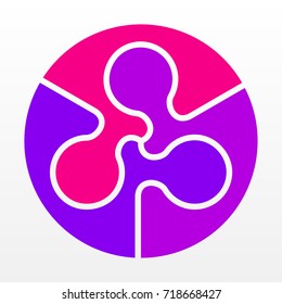 Three piece flat puzzle round infographic presentation. 3 step circle business diagram. Three section compare service banner. Vector illustration template shape . 3d Abstract Background