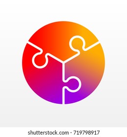 Three piece flat puzzle round infographic presentation. 3 step circle business diagram. Three section compare service banner. Vector illustration template shape . 3d Abstract Background