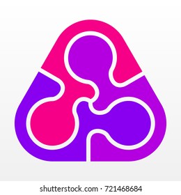 Three piece flat puzzle round infographic presentation. 3 step circle business diagram. Three section compare service banner. Vector illustration template shape . 3d Abstract Background