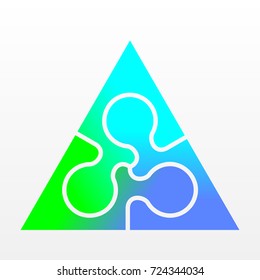 Three piece flat puzzle round infographic presentation. 3 step circle business diagram. Three section compare service banner. Vector illustration template shape . 3d Abstract Background